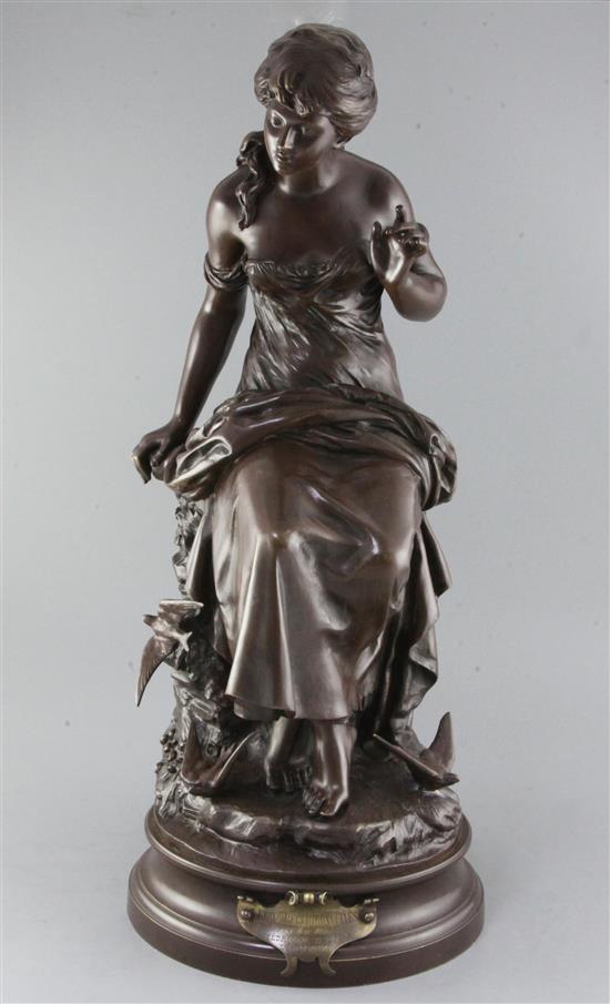 Auguste Louis Mathurin Moreau (French, 1834-1917). A large patinated bronze, Retour des Hirondelles, height 26.5in.